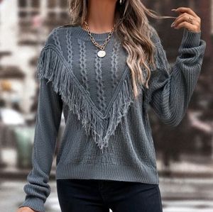 🔥 Coming Soon Fringe Trim Gray Sweater